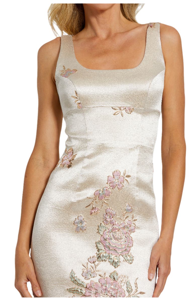 Mac Duggal Petite Slim Strap Scoop Neck Bustier Brocade Midi Dress, Alternate, color,