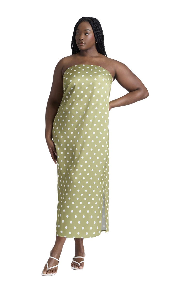 ELOQUII Satin Column Dress, Main, color, Green Tube Dot