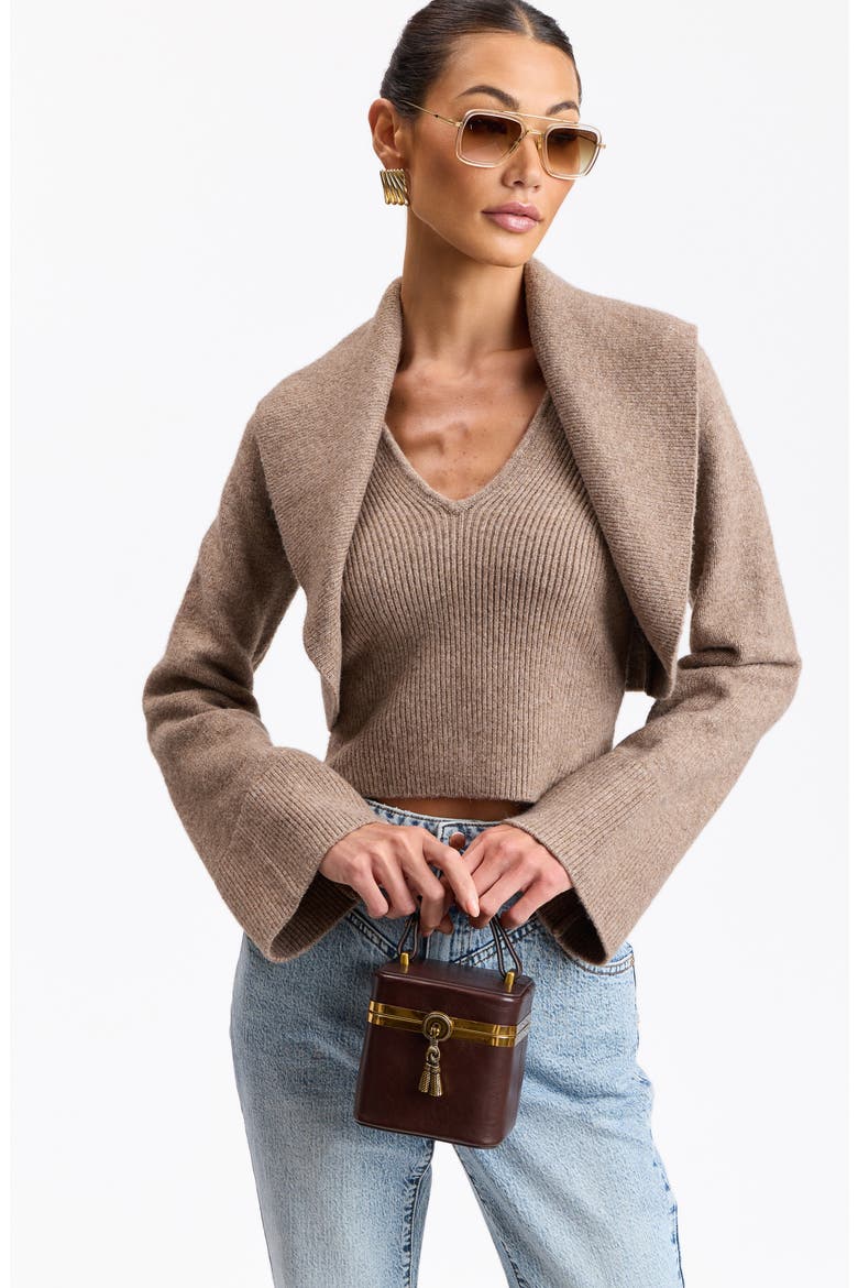 Shawl Collar Shrug & Knit Tank Set, Alternate, color, MUSHROOM