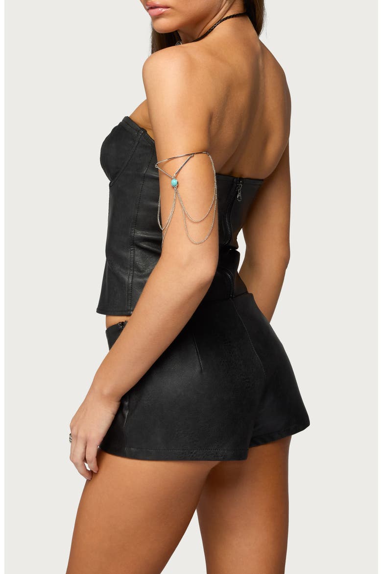 Jessica Underwire Faux Leather Crop Top, Alternate, color, BLACK