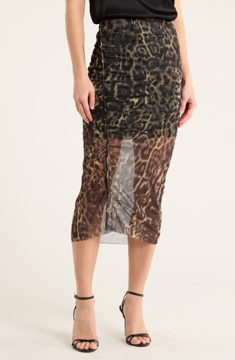 Nora Ruched Mesh Midi Skirt