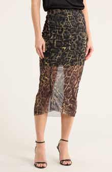 AllSaints Nora Ruched Mesh Midi Skirt