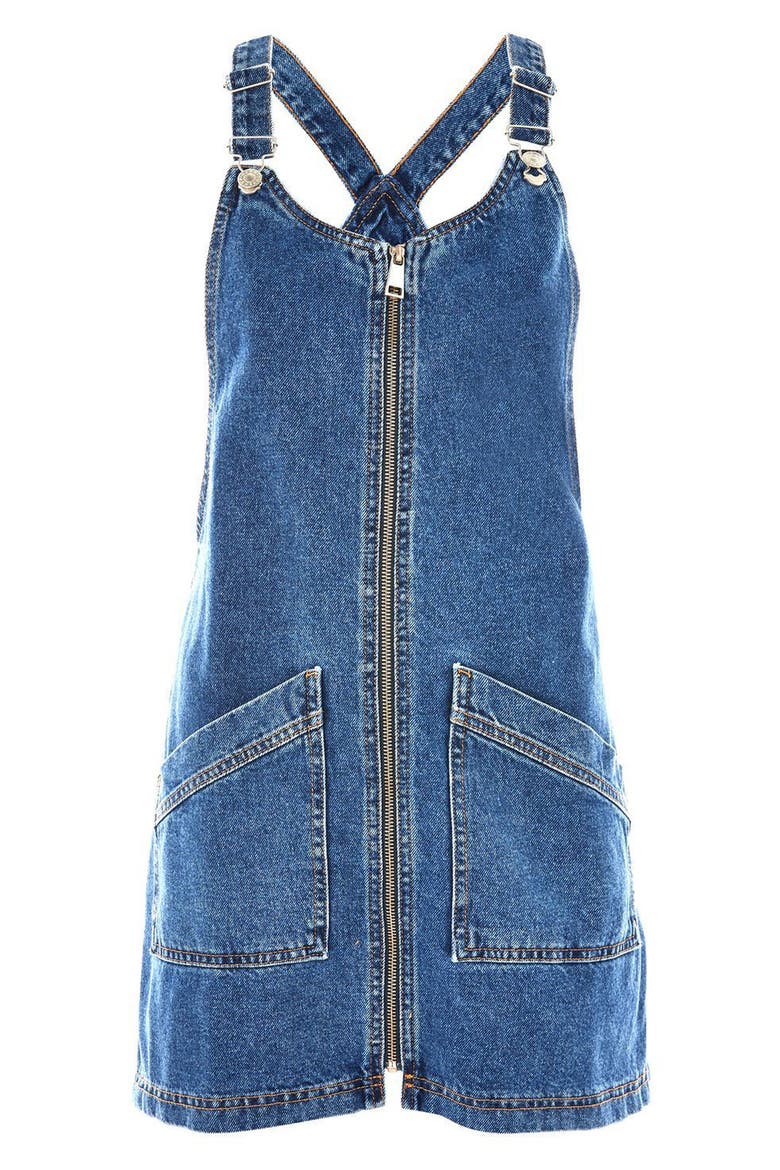 Denim Pinafore Dress, Alternate, color, MID DENIM