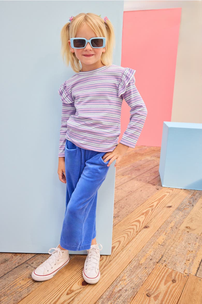 Kids' Cropped Velour Palazzo Pants, Alternate, color, Regent's Blue