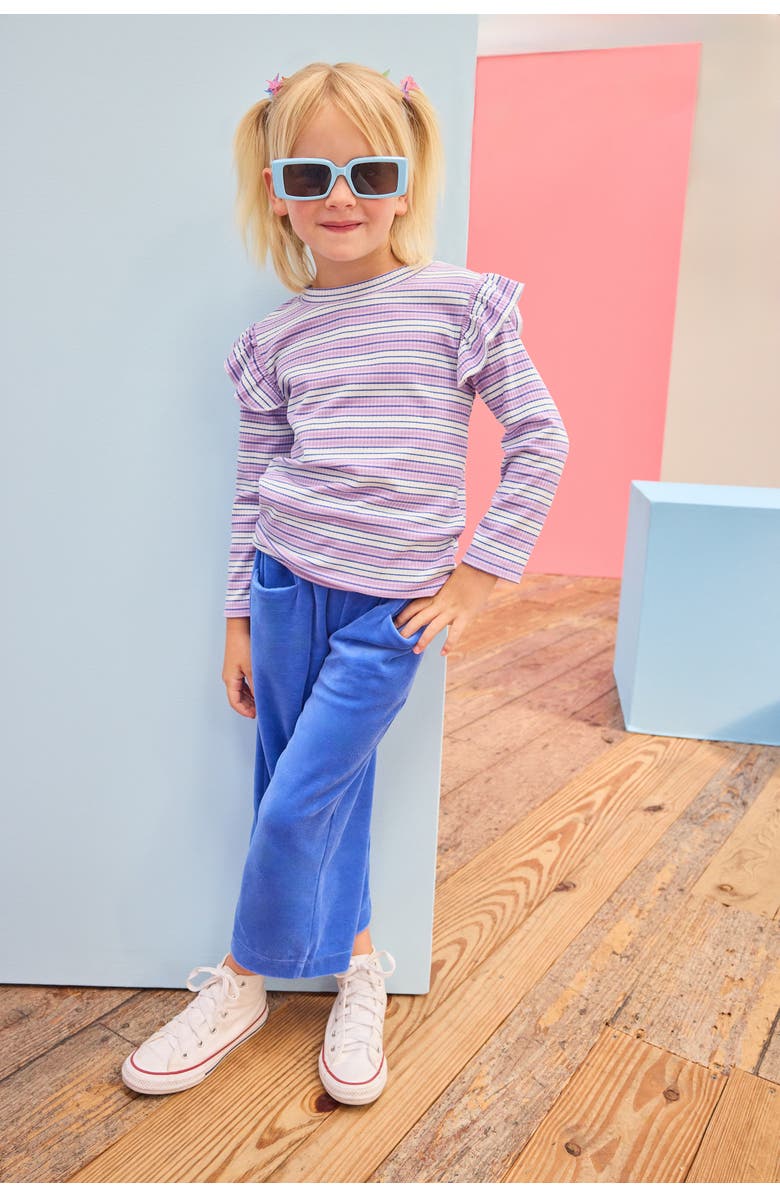 BISBY Kids' Cropped Velour Palazzo Pants, Alternate, color, Regent's Blue