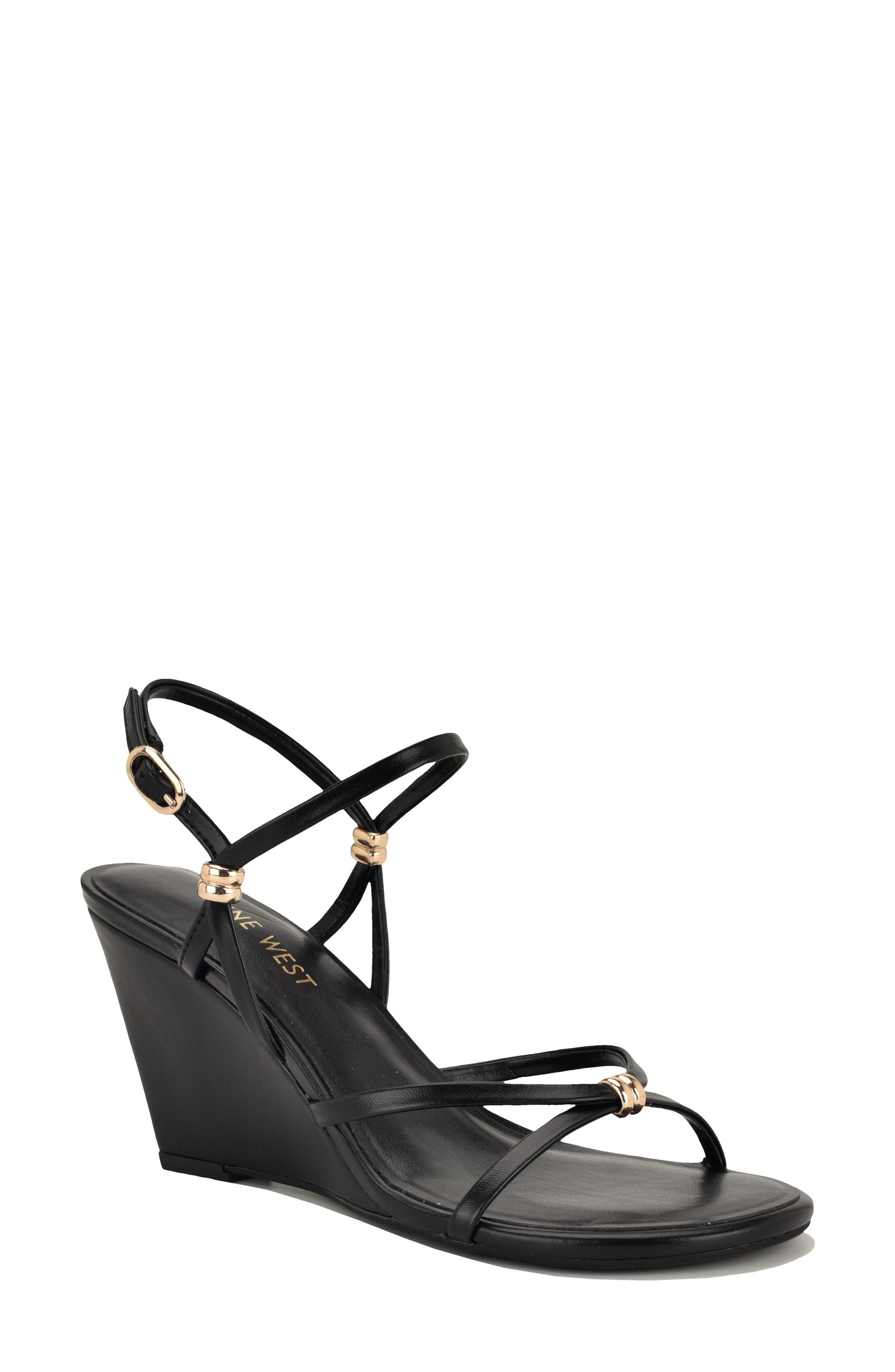 Nine West <p>Deklyn Faux Leather Wedge Sandal (Women)</p>