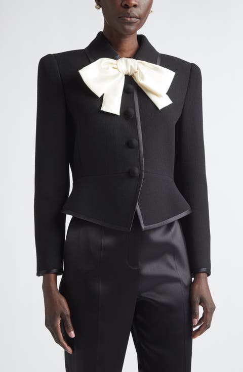 Bow Front Virgin Wool Crepe Crop Jacket