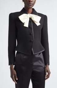 Valentino Bow Front Virgin Wool Crepe Crop Jacket