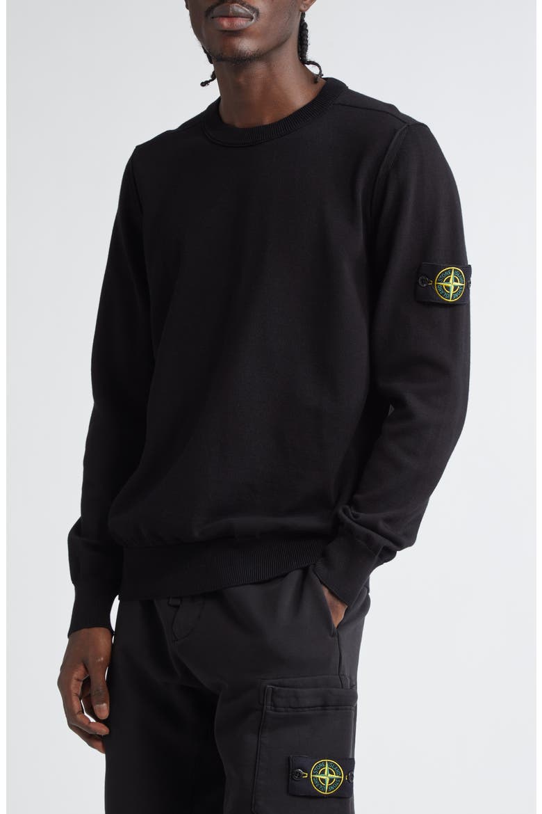 Cotton Crewneck Sweater, Alternate, color, V0029 BLACK