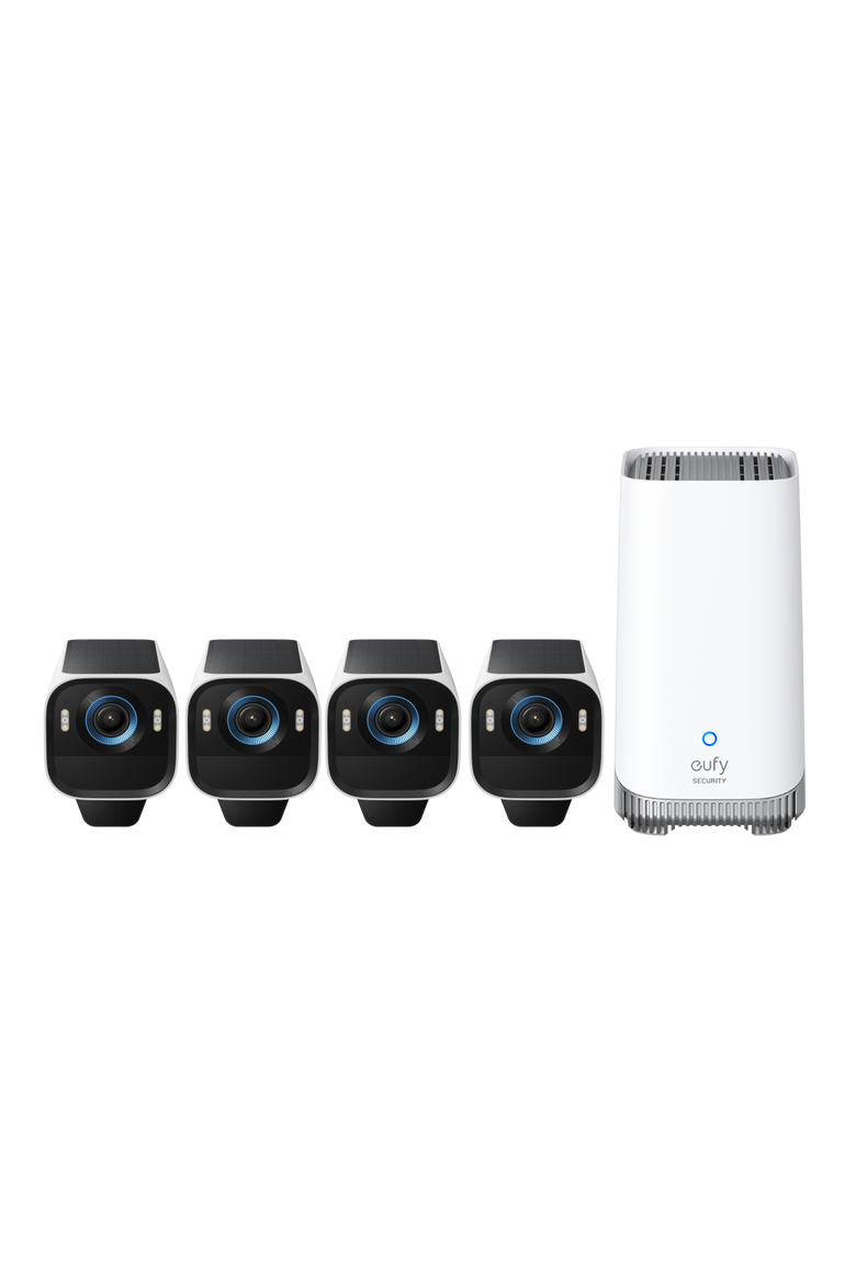 Cam S3 Pro 4-Cam Kit 4K solar-powered face-recognition wireless outdoor security camera system, Main, color, White