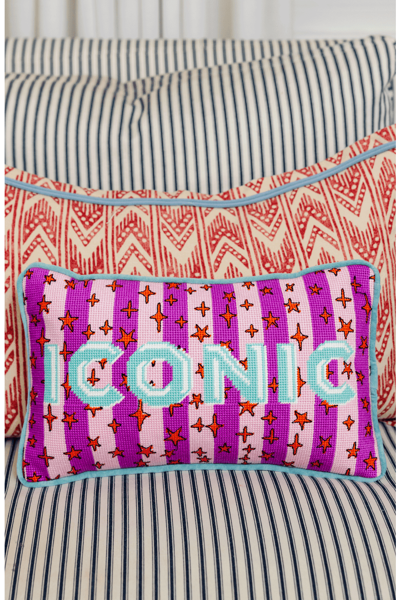 Iconic Needlepoint Pillow, Alternate, color, Iconic