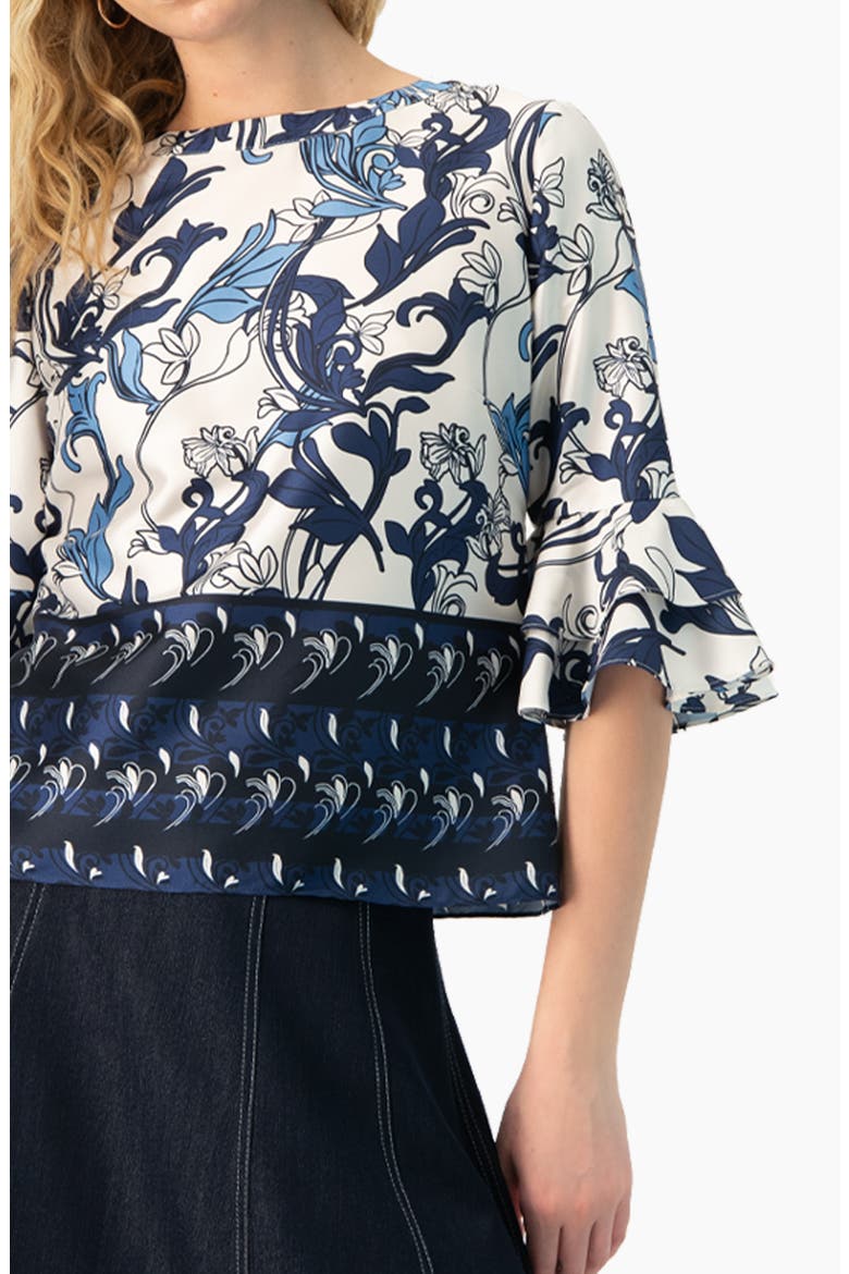Floral Blouse with Sleeve Ruffles, Alternate, color, Multicolor-Blue