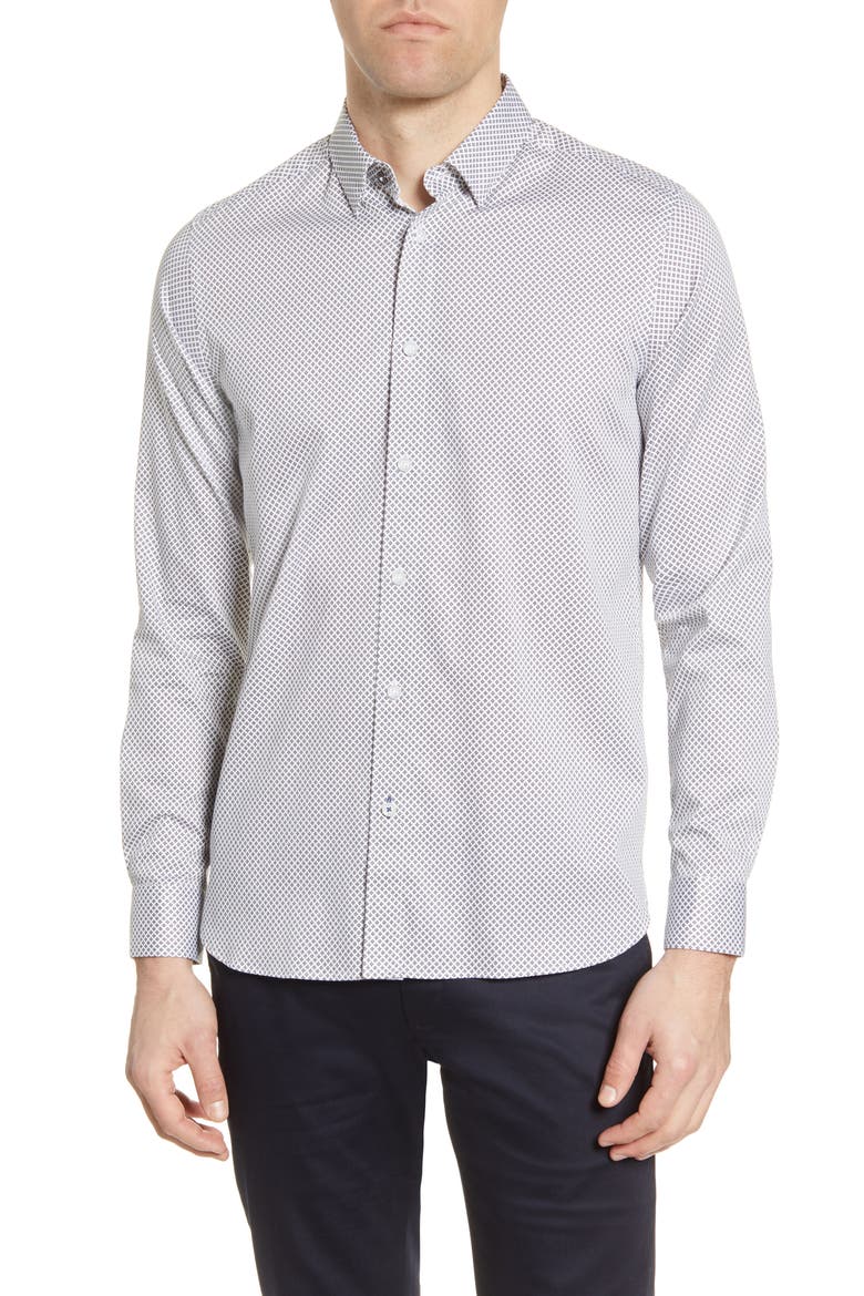 Hamtie Slim Fit Geo Print Button-Up Shirt, Main, color, WHITE