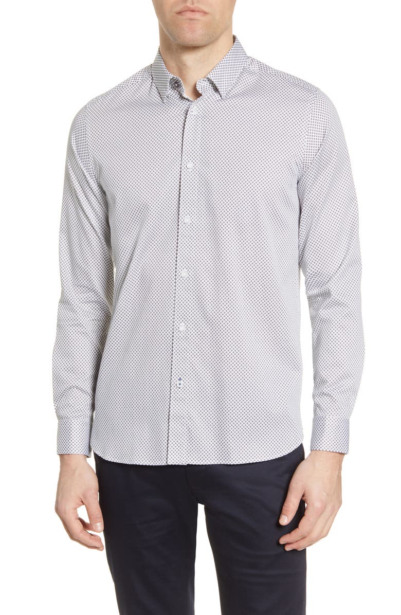 Ted Baker London Hamtie Slim Fit Geo Print Button-Up Shirt, Main, color, 