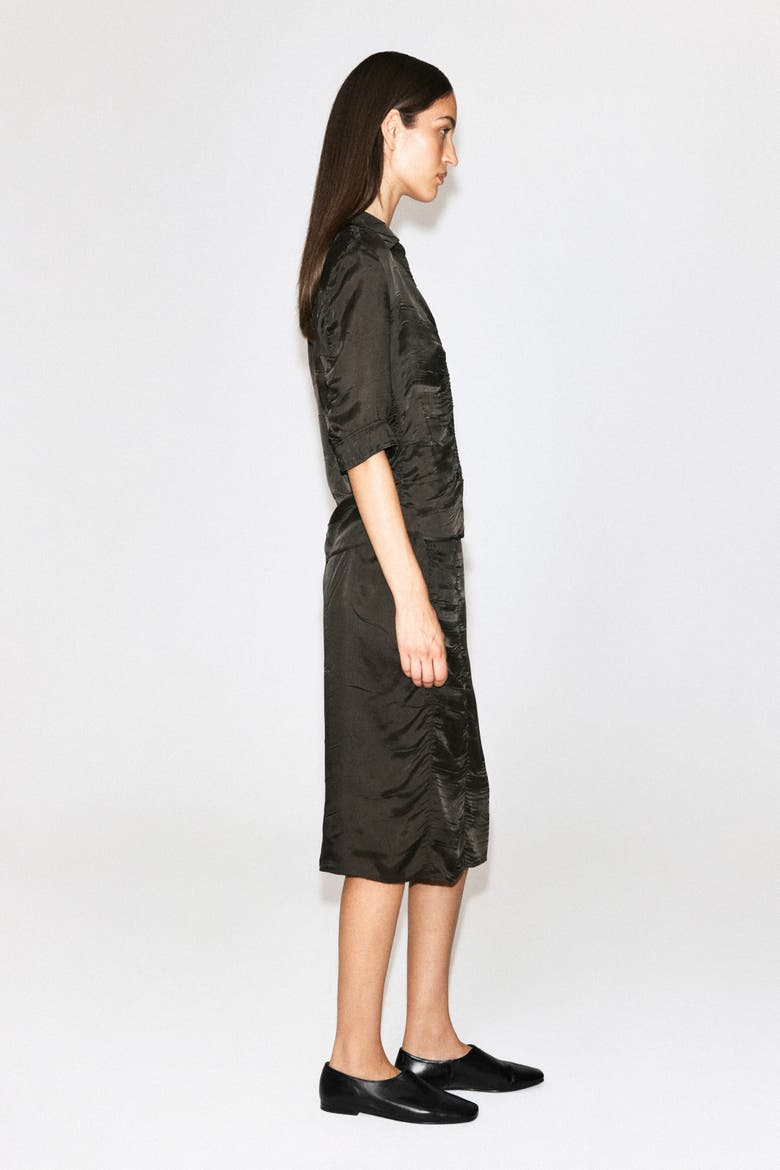 Gathered Crinkled Shirt, Alternate, color, BROWN