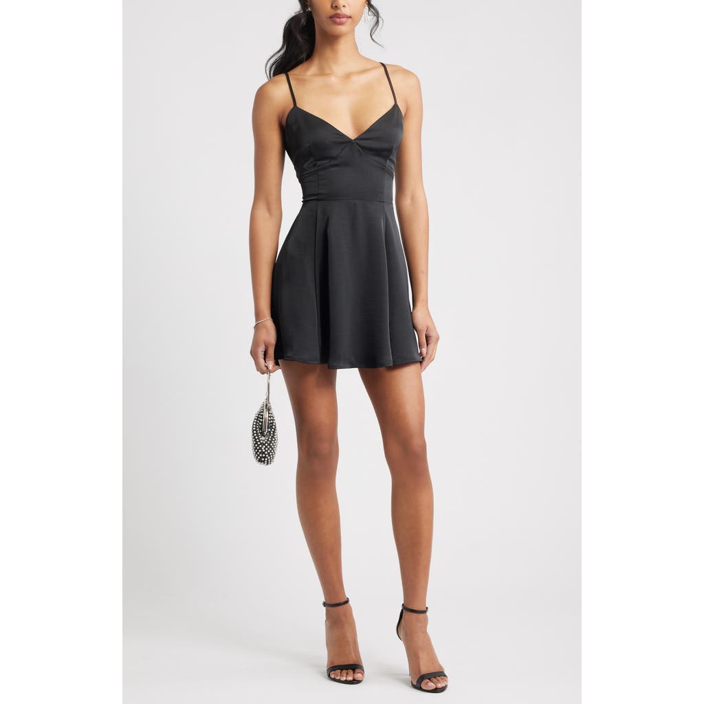 Bp. Lace-up Satin Minidress In Black