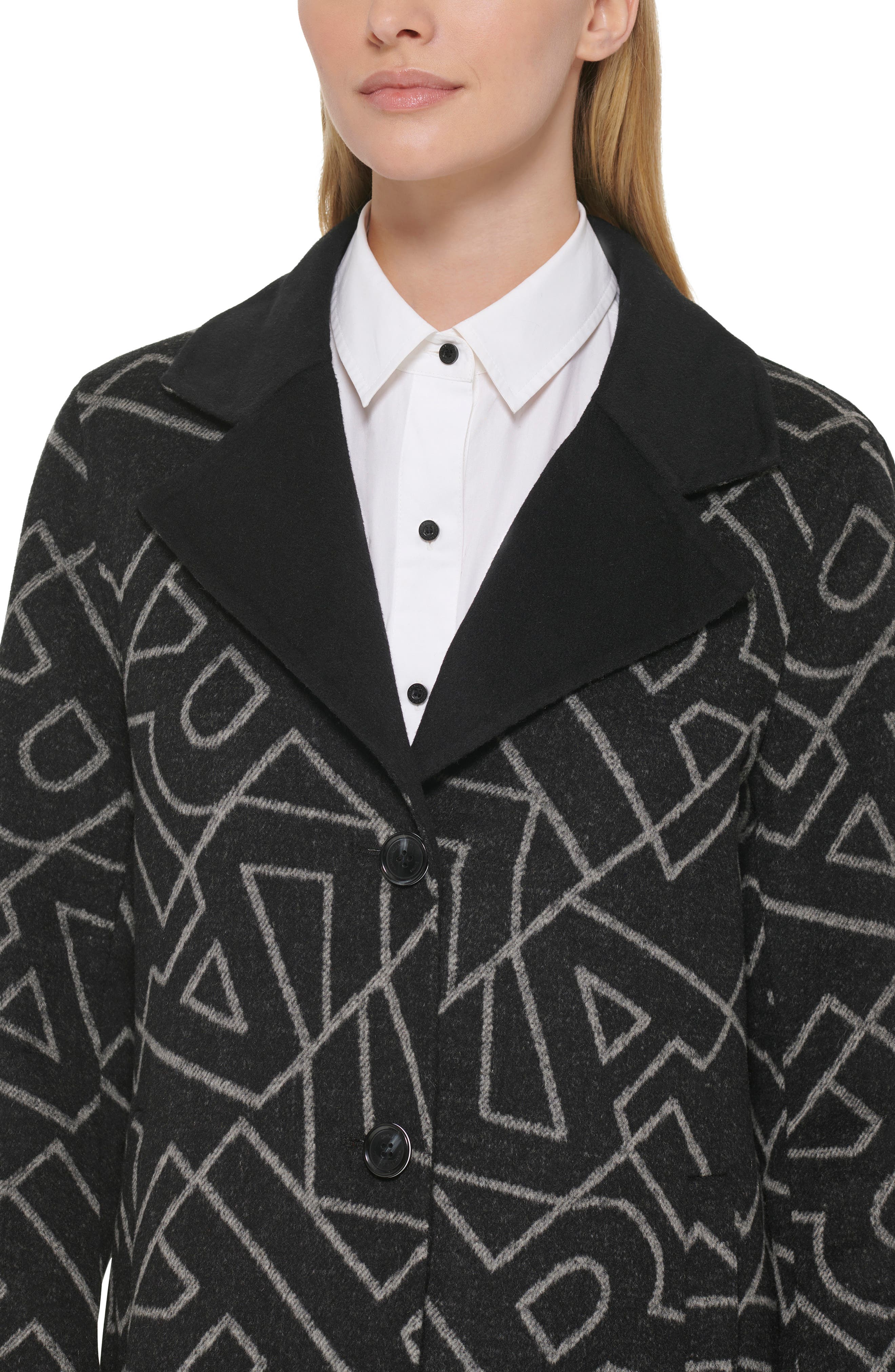 KARL LAGERFELD PARIS Logo Print Wool Blend Maxi Overcoat (Women ...