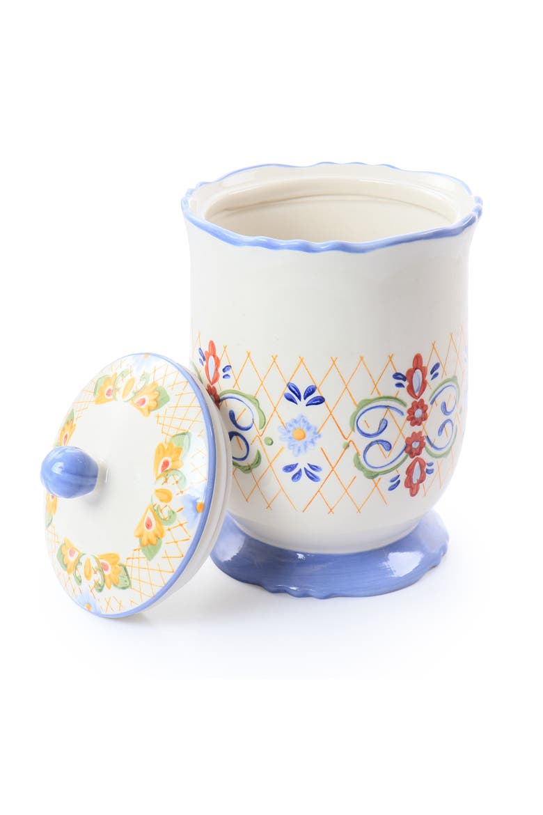 California Designs Tierra 2.7 Quarts Hand Painted Stoneware Canister with Lid, Alternate, color, White