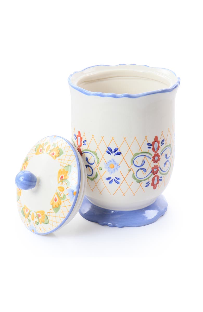 Laurie Gates California Designs Tierra 2.7 Quarts Hand Painted Stoneware Canister with Lid, Alternate, color, White