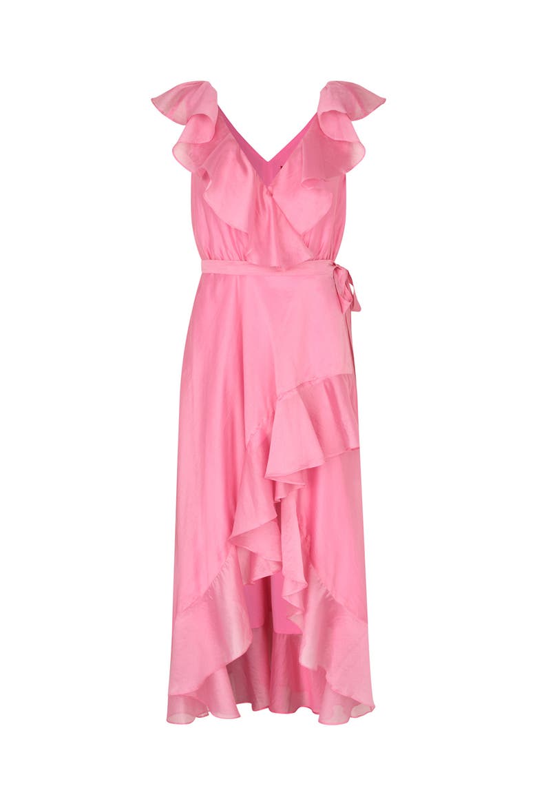 Landoncras Ruffle Detail Wrap Midi Dress, Alternate, color, Pink