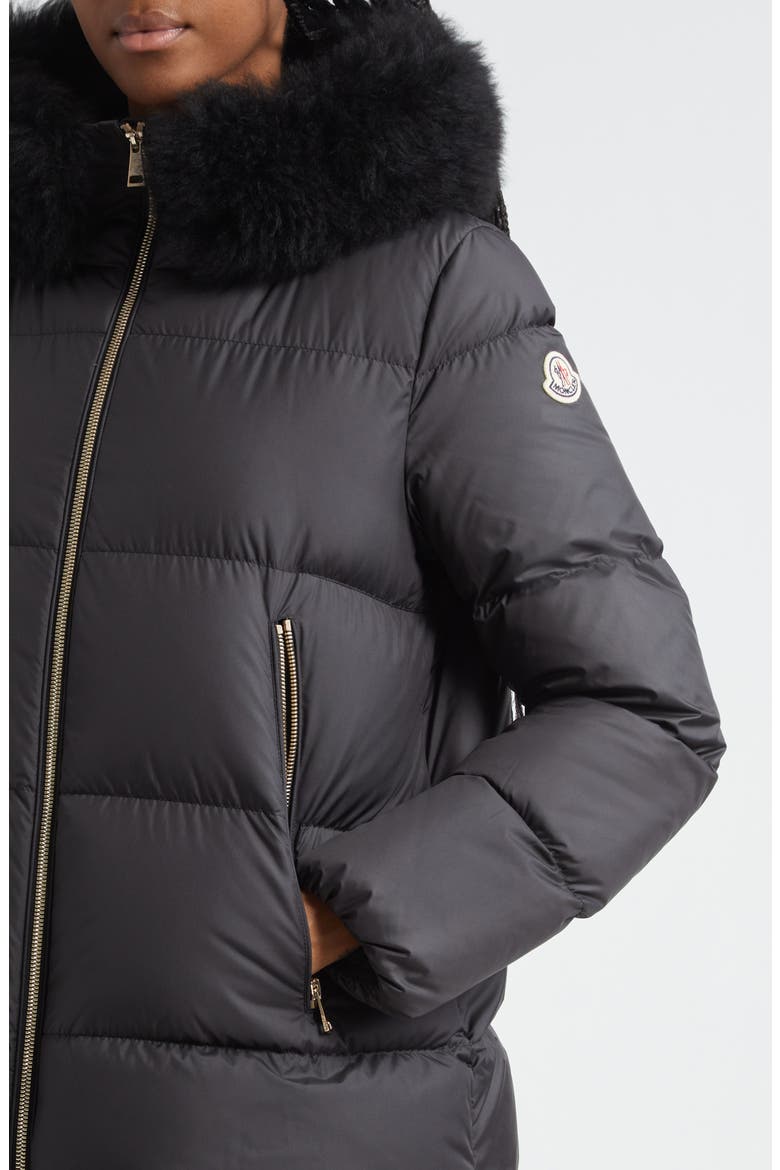 Laichefur Down Hooded Jacket with Removable Genuine Shearling Trim, Alternate, color, BLACK