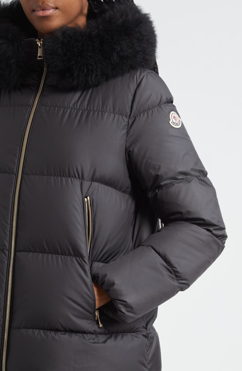 Moncler Laichefur Down Hooded Jacket with Removable Genuine Shearling Trim, Alternate, color, Black