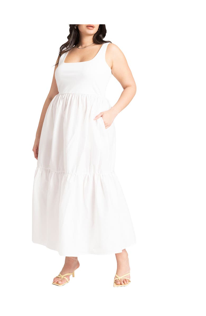 ELOQUII Mixed Fabric Tank Dress, Main, color, White