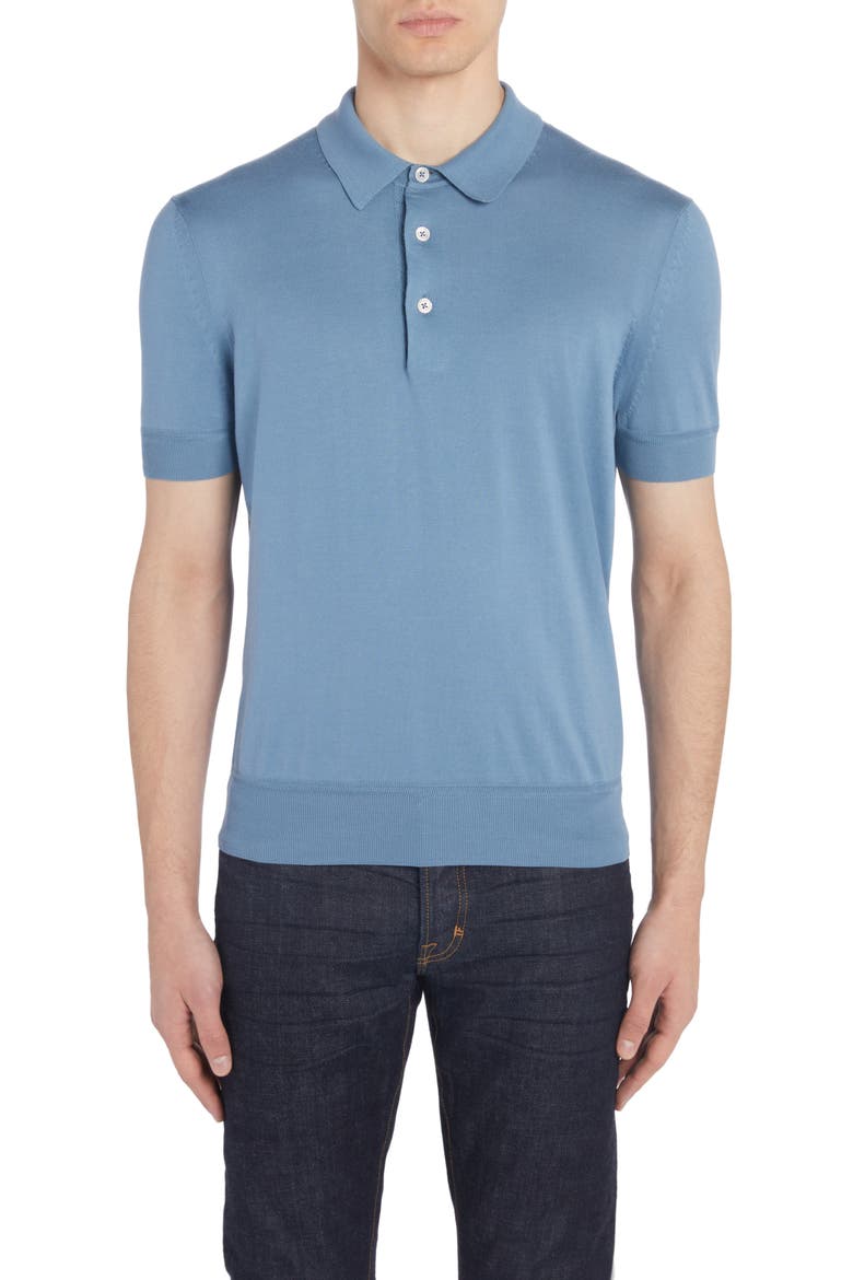Superfine Sea Island Cotton Polo Sweater, Main, color, DENIM BLUE