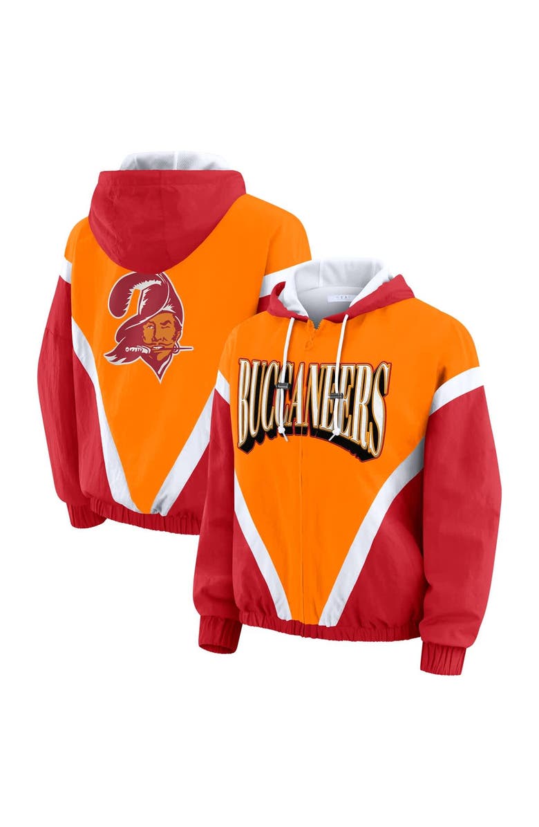 WEAR by Erin Andrews Women's WEAR by Erin Andrews Orange/Red Tampa Bay Buccaneers Retro Crinkle Full-Zip Hoodie Windbreaker, Main, color, Orange
