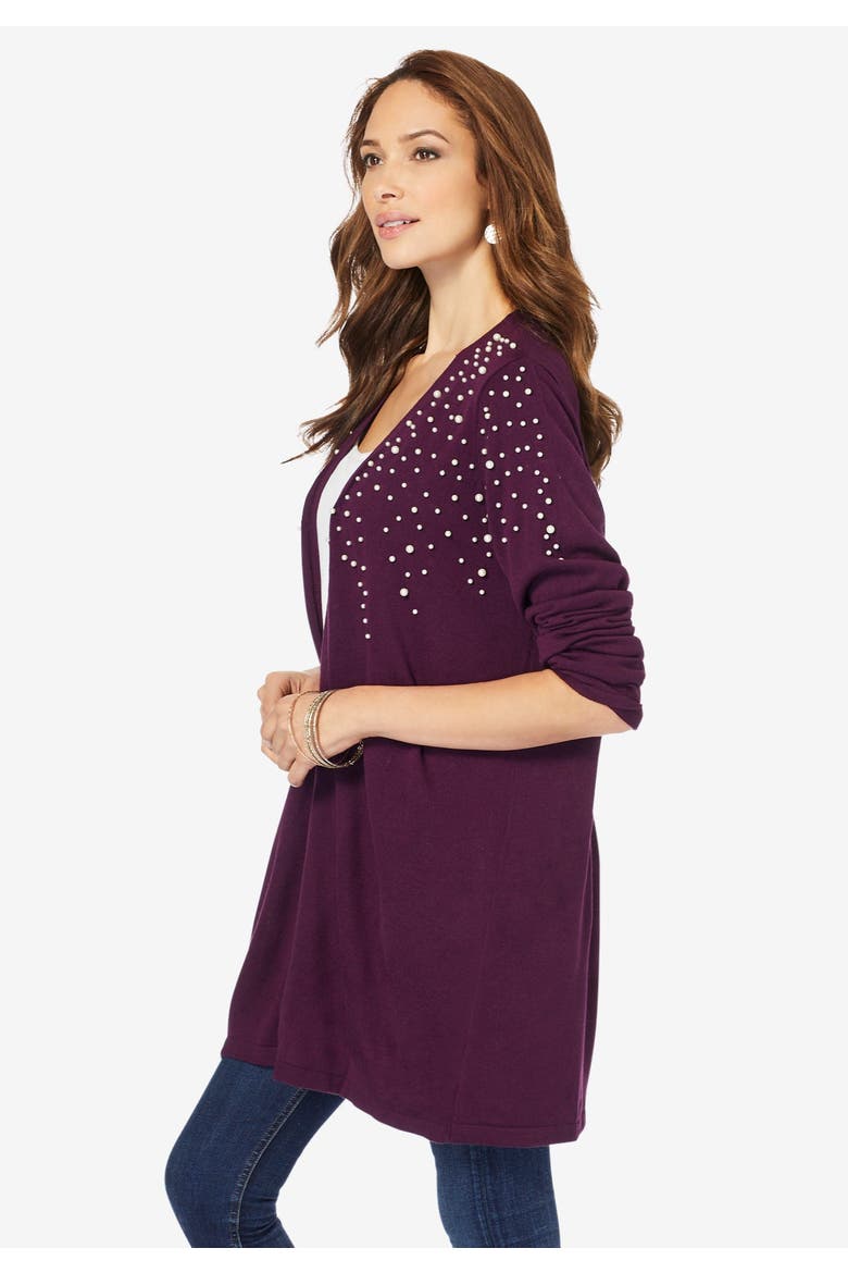 Embellished Cardigan, Alternate, color, EMERALD RHINESTONE BURST