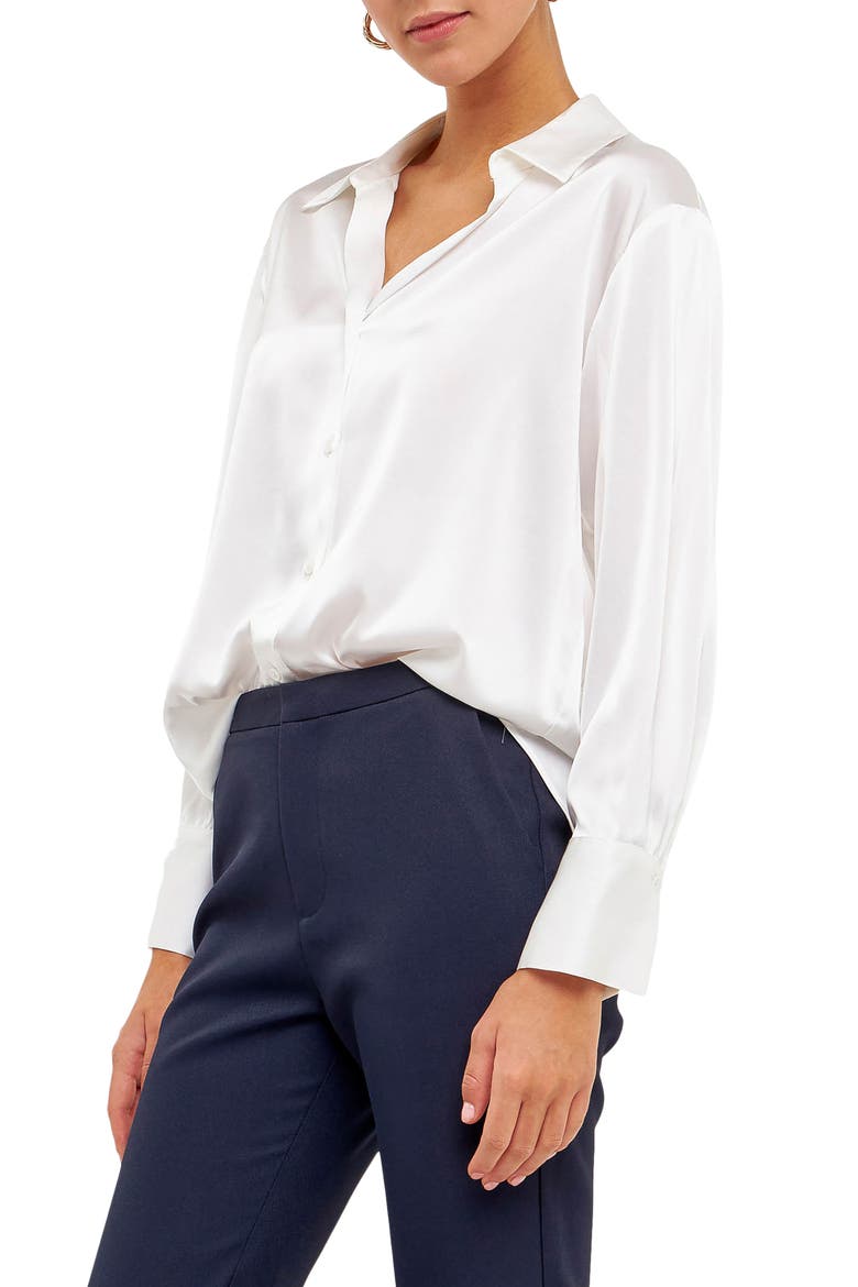 Satin Button-Up Shirt, Alternate, color, WHITE