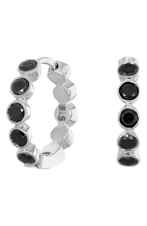 Sethi Couture Black Diamond Bezel Hoop Earrings in White Gold 