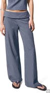 MANGO TEEN Striped Foldover Cotton Wide Leg Jeans