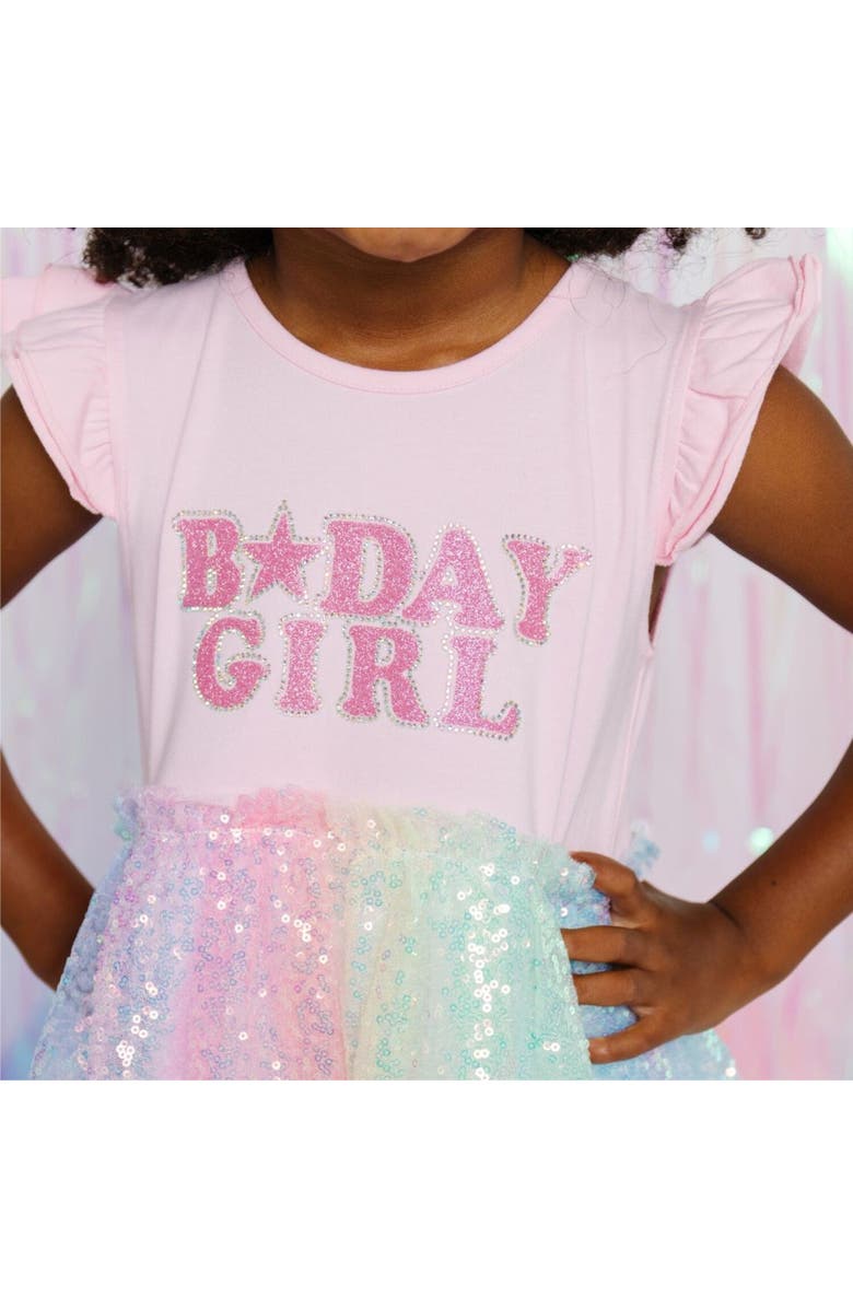 Sweet Wink Birthday Girl Patch Rainbow Ombre Sequin Short Sleeve Tutu Dress, Alternate, color, 