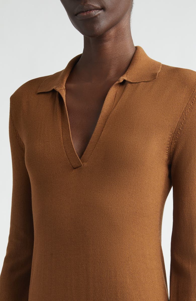 Altuzarra Arp Long Sleeve Cotton & Silk Polo Sweater Dress, Alternate, color, 000258 Toffee