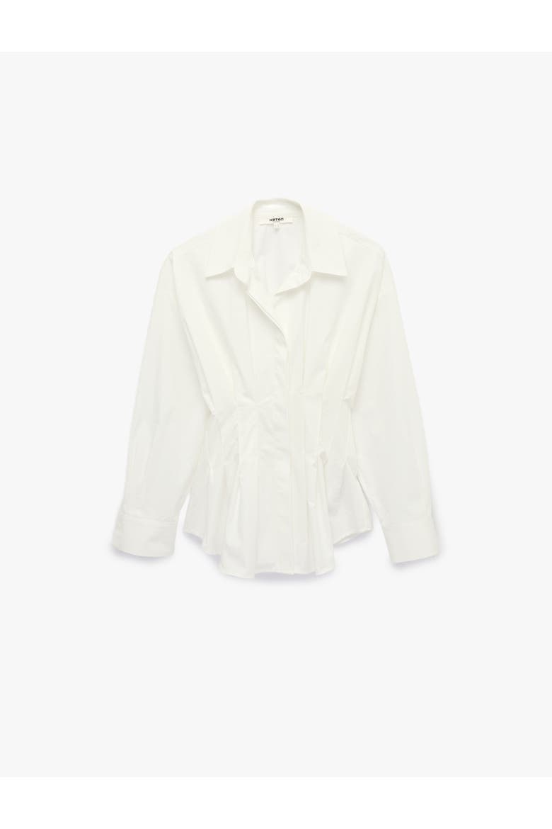 Pleated Waist Long Sleeve Lapel Poplin Shirt, Alternate, color, OFF WHITE