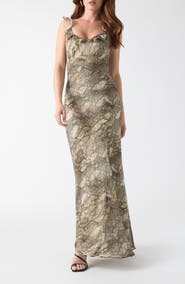 GUESS Emy Snake Print Ruffle Maxi Dress