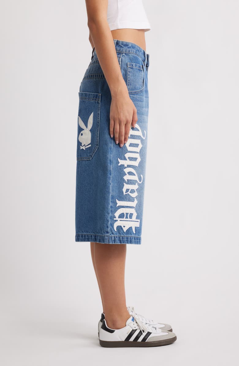 PTCL x Playboy Gothic Logo Denim Shorts, Alternate, color, 