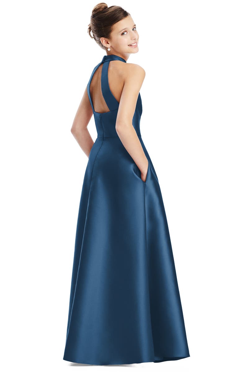 Dessy Collection High Neck Junior Bridesmaid Dress, Alternate, color, 