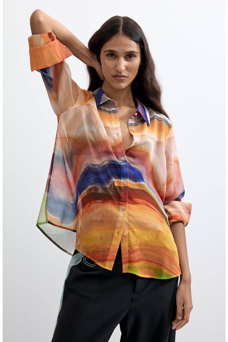 Long Sleeve Abstract Button-Up Shirt, Alternate, color, MULTI