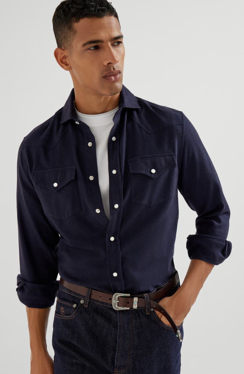 Brunello Cucinelli T-shirt with faux-layering, Alternate, color, White