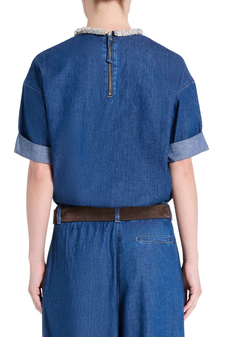 Ex T Crystal Collar Denim Shirt, Alternate, color, DARK STONE
