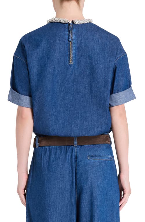 Twp Crystal Collar Cotton Denim T-shirt In Blue