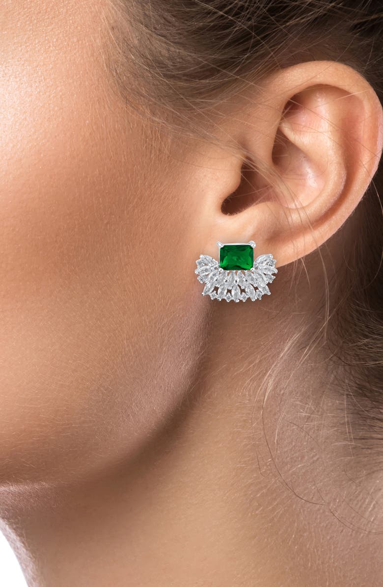 CZ by Kenneth Jay Lane Mixed CZ Crown Stud Earrings, Alternate, color, Emerald/ Silver