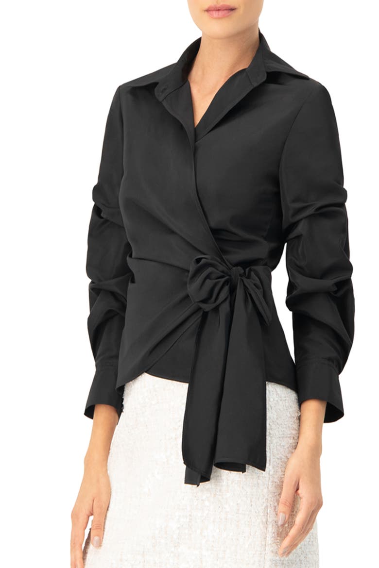 Long Sleeve Wrap Shirt, Main, color, Black