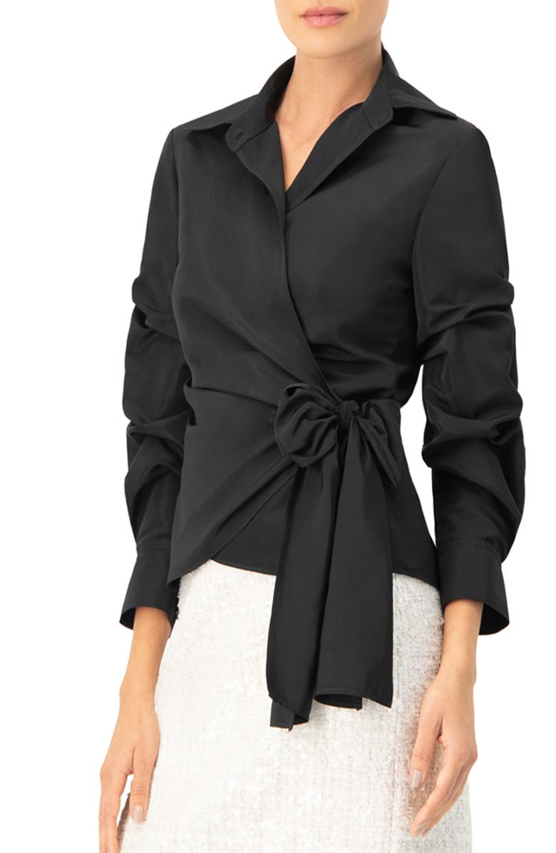 IVONNE Long Sleeve Wrap Shirt, Main, color, Black