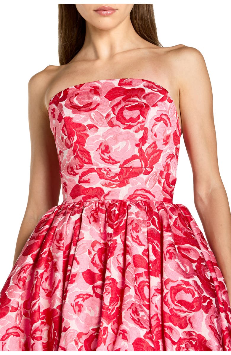 Mac Duggal Strapless Floral Brocade Ballgown with Bubble Hem, Alternate, color, Pink Multi