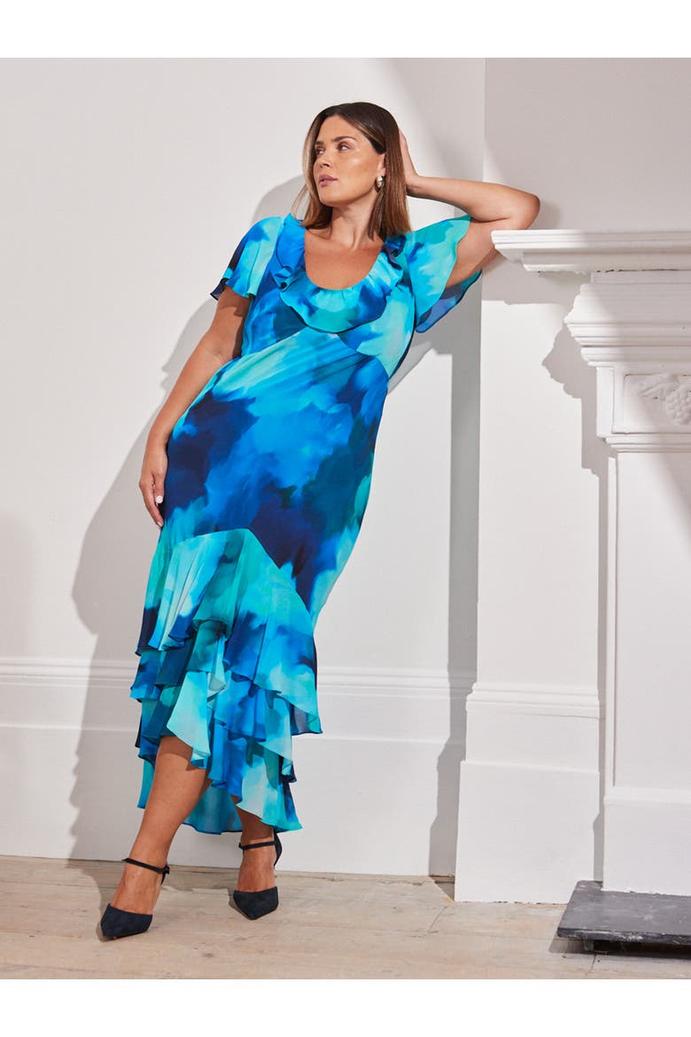 Scoop Neck Ruffle Dress, Alternate, color, Blue