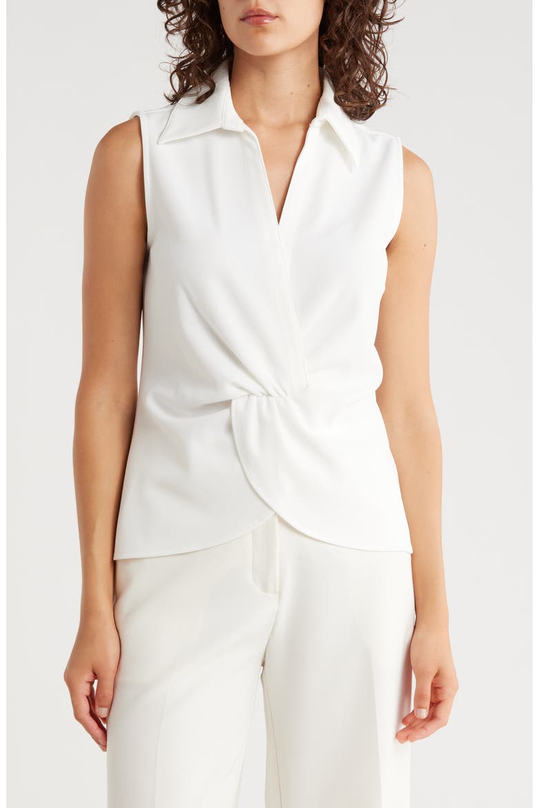 Collared Sleeveless Twist Front Top, Main, color, WHITE