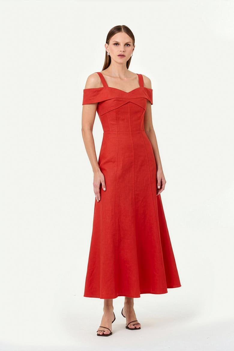 Ivana Linen Dress, Main, color, TOMATO